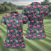 Maxcorners Pink Flamingo Tropical Floral Golf Polo Shirt, Golf Shirts For Women, Women's Golf Apparel LM1507