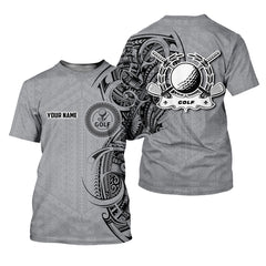 Maxcorners Strike Grey Tribal Tattoo Custom Men's Golf Polo Shirt, Funny Golf Shirt, Dad Golf Gift