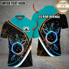 Maxcorners Bowling Neon King Multicolor Customized Name, Team Name 3D Shirts