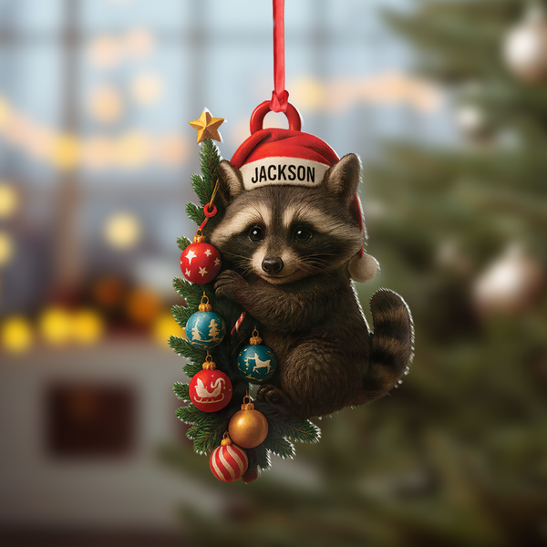 Maxcorners Personalized Raccoon Acrylic Christmas Ornament – Cute Holiday Gift - Perfect Gift for Kids & Animal Lovers LM0411