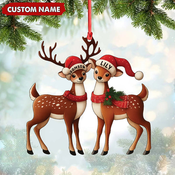 Maxcorners Personalized Couple Reindeer Acrylic Ornament – Cute Custom Deer Christmas Tree Gift for Couples LM0411