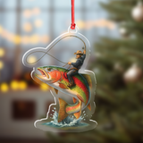 Maxcorners Personalized Funny Fishing Acrylic Ornament – Cowboy Riding Fish Christmas Decoration for Fishermen LM0411