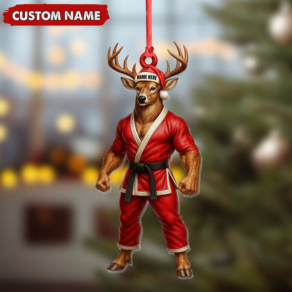 Maxcorners Personalized Karate Deer Ornament, Custom Name Martial Arts Christmas Decoration

 LM0411