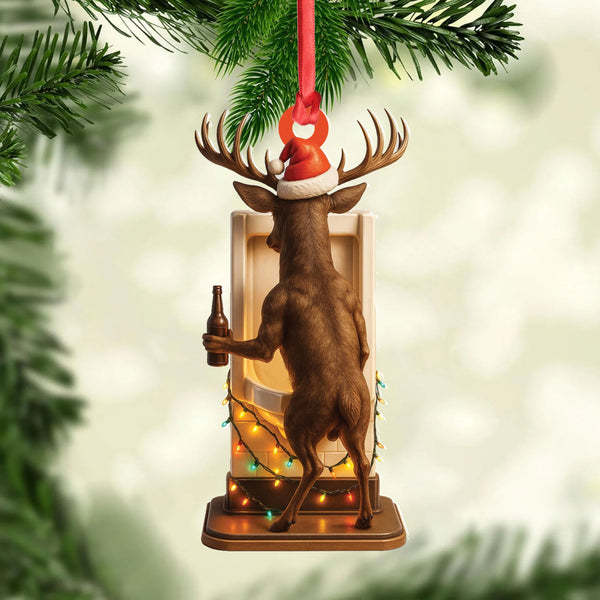 Maxcorners Personalized Acrylic Deer Christmas Ornament – Funny Buck with Santa Hat Drinking Beer by Urinal Holiday Decor LM0411