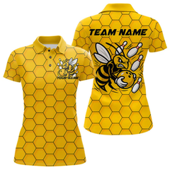 Maxcorners Custom Honeycomb Pattern Bee Bowling Team Men Polo Shirts, Bowling League Shirts LM154