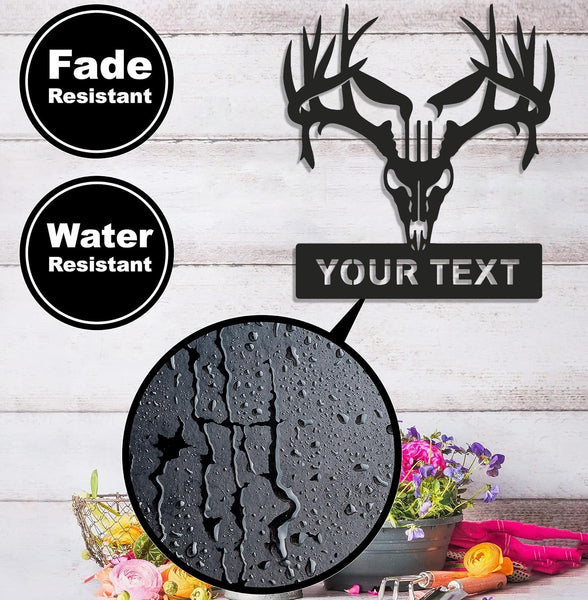 Maxcorners Personalized Deer Skull Metal Sign WITH LED/WITHOUT LED – Rustic Hunting Cabin Wall Decor, Gift for Hunters LM0110