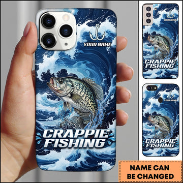 Maxcorners Crappie Fishing Blue Water Wave Premium Style Sport Personalized Name Phone Case