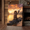 Maxcorners Raccoon Standing on Alligator with Chainsaw Golden Sunset Canvas Wall Art