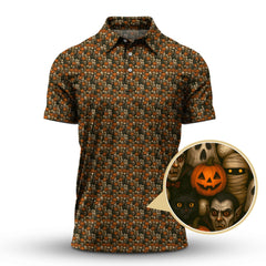 Maxcorners Halloween Pattern Golf Shirt, Funny Halloween Golf Shirt, Golf Gift For Golfer