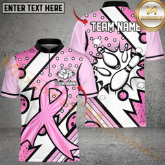 Maxcorners Bowling Pink Ribbon Awareness Personalized Name, Team Name Unisex 3D Shirts
