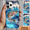 Maxcorners Trout Jumping Out Of Ocean Wave Blue Splash Art Personalized Name Phone Case