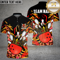 Maxcorners Bowling And Pins Burning King Crown Customized Name, Team Name 3D Shirt Red TU0207