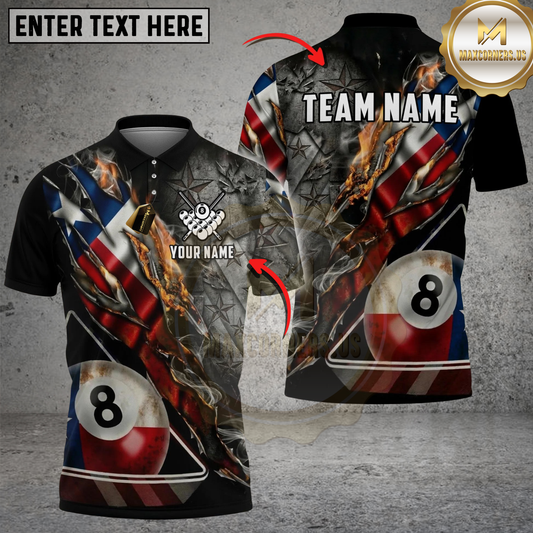 Maxcorners Billiards 8 Ball Texas Flag Ripped Claw Personalized Shirt