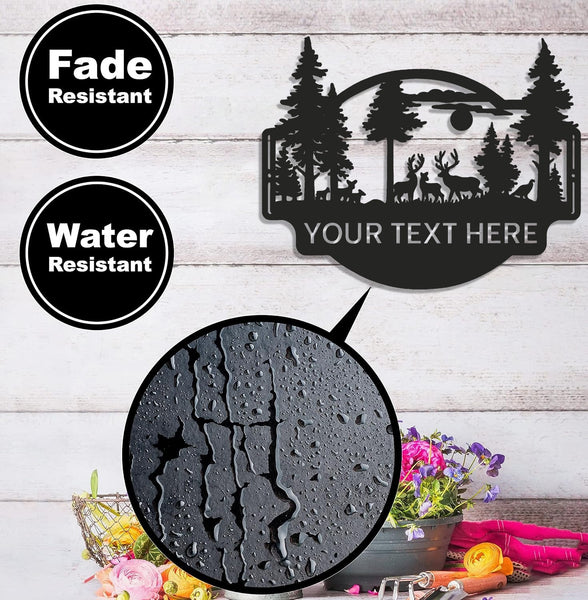 Maxcorners Personalized Deer Forest Metal Sign WITH LED/WITHOUT LED, Rustic Hunting Cabin Wall Decor, Wildlife Scene for Lodge or Mancave LM0110