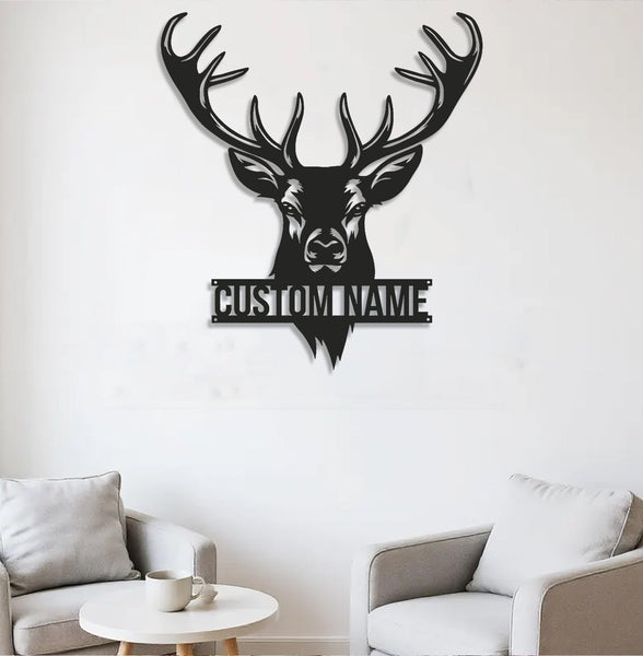 Maxcorners Personalized Deer Head Metal Sign WITH LED/WITHOUT LED – Rustic Hunting Cabin Wall Decor, Gift for Hunters LM0110