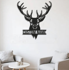 Maxcorners Personalized Deer Head Metal Sign WITH LED/WITHOUT LED – Rustic Hunting Cabin Wall Decor, Gift for Hunters LM0110
