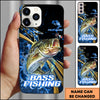 Maxcorners Bass Splash Water Lightning Stripe Dark Blue Art Golden Line  Personalized Name Phone Case