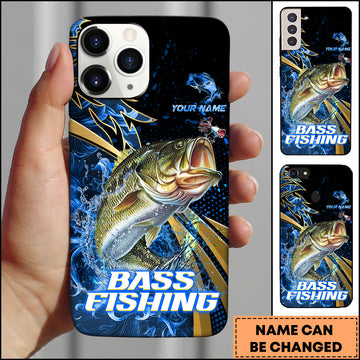 Maxcorners Bass Splash Water Lightning Stripe Dark Blue Art Golden Line  Personalized Name Phone Case