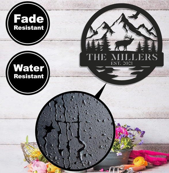 Maxcorners Personalized Mountain Elk Metal Sign WITH LED/WITHOUT LED Light Outdoor Cabin Decor Hunting Lodge Wall Decor LM0110