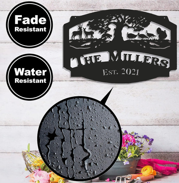 Maxcorners Personalized Hunting Metal Sign WITH LED/WITHOUT LED Light Deer Turkey Scene Custom Name Metal Wall Art Hunter Gift Rustic Cabin Decor LM0110