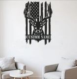 Maxcorners Personalized Vertical American Flag Deer Hunting Metal Sign WITH LED/WITHOUT LED Light Rustic Lodge Wall Decor LM0110