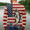 Maxcorners Personalized American Flag Fishing Shirt, Patriotic Bass Long Sleeve UPF For Men