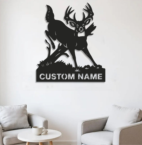 Maxcorners Personalized Deer Hunting Buck Metal Sign WITH LED/WITHOUT LED – Rustic Cabin Wall Decor, Gift for Hunters LM0110