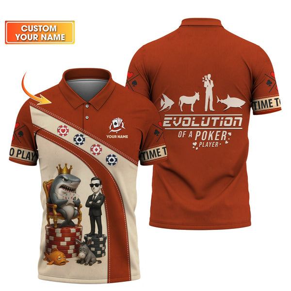 Poker T Shirt, Evolution of a Poker Player Tee Custom Funny Shark & Donkey Design