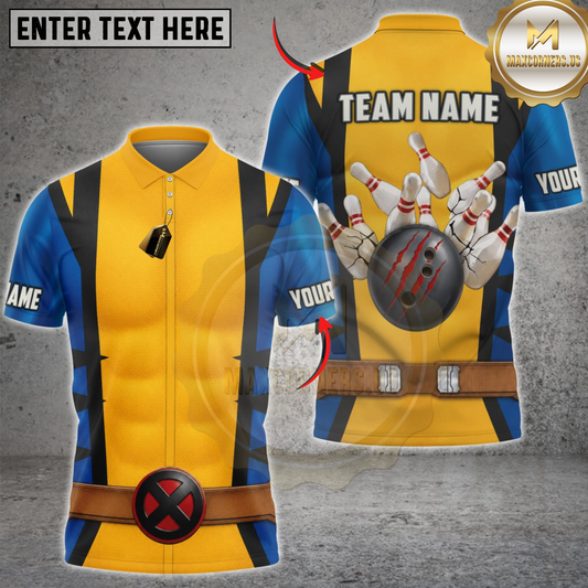 Maxcorners Bowling Hero Yellow Blue Team Jersey Personalized Name 3D Unisex Shirt