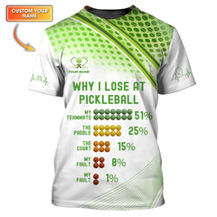 Maxcorners Custom Name Funny Pickleball Shirt, Why I Lose at Pickleball Shirts, Gift For Pickleball Lovers LM0509