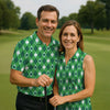 Maxcorners Green And White Lucky Four Leaf Clover Argyle Pattern St Patrick's Day Golf Shirt, Women's Golf Tops