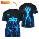 Maxcorners Personalized Name Darts Shirts, Electric Lightning Dart Jerseys, Custom Blue Dart Shirt for Men LM0509
