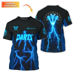 Maxcorners Personalized Name Darts Shirts, Electric Lightning Dart Jerseys, Custom Blue Dart Shirt for Men LM0509