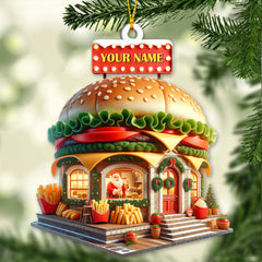 Maxcorners Custom Name Burger Ornament, Burger Lover Christmas Gift 2D Flat LM2111