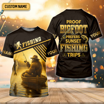 Maxcorners Proof Bigfoot Prefers Sunset Fishing Trips Fishing UPF Shirts, Funny Fishing Shirt, Fishing Shirts For Men