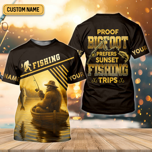 Maxcorners Proof Bigfoot Prefers Sunset Fishing Trips Fishing UPF Shirts, Funny Fishing Shirt, Fishing Shirts For Men