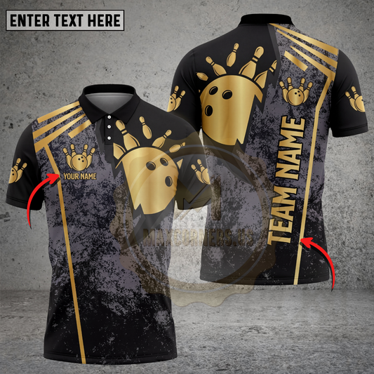 Maxcorners Bowling Polo Shirt Grunge Bowling Ball Team Style Multicolor Options Personalized Name, Team Name 3D Shirt (4 Colors)