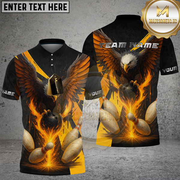 Maxcorners Bowling Shirt American Bald Eagle Bowling Ball Multioptions Personalized Name, Team Name Unisex 3D Shirt (4 Colors)