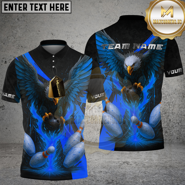 Maxcorners Bowling Shirt American Bald Eagle Bowling Ball Multioptions Personalized Name, Team Name Unisex 3D Shirt (4 Colors)