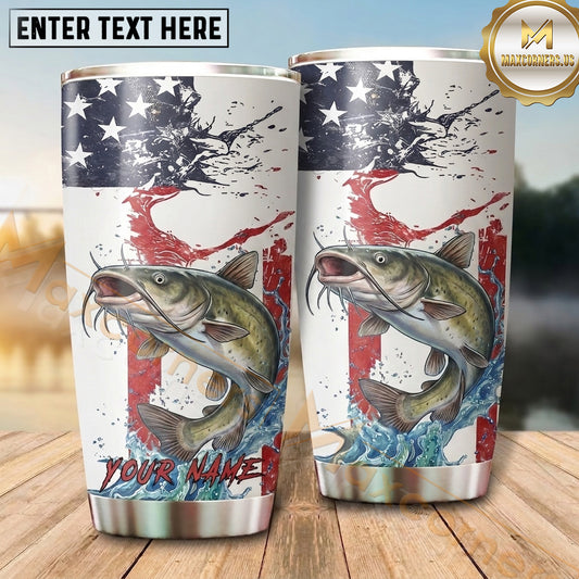 Maxcorners Fishing Tumbler White Patriotic Paint Splatter Design Personalized Name Tumbler (13 Species)