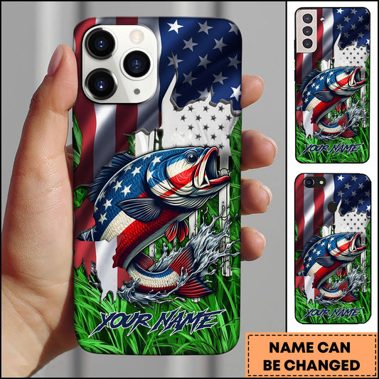 Maxcorners Bass Fishing Phone Case Jump Grass Water Scene Personalized Name Phone Case