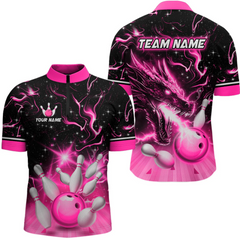 Maxcorners Pink Dragon Flaming Bowling Shirt for Men and Women Custom Bowling Jersey for Team LM2504