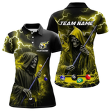 Maxcorners Yellow Grim Reaper Billiard Shirts For Men Custom Thunder Lightning Team League Billiard Jerseys LM105