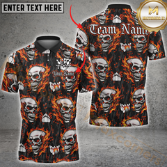Maxcorners Bowling Flame Skull Multicolor Customized Name, Team Name 3D Polo Shirt