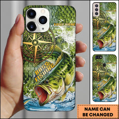 Maxcorner Bass Fishing Compass Water Splash Personalized Name 3D Phone Case