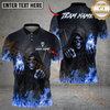 Maxcorners Flaming Skull Reaper Golf Polo Shirt Customized Name, Team Name 3D Shirts (4 Colors)