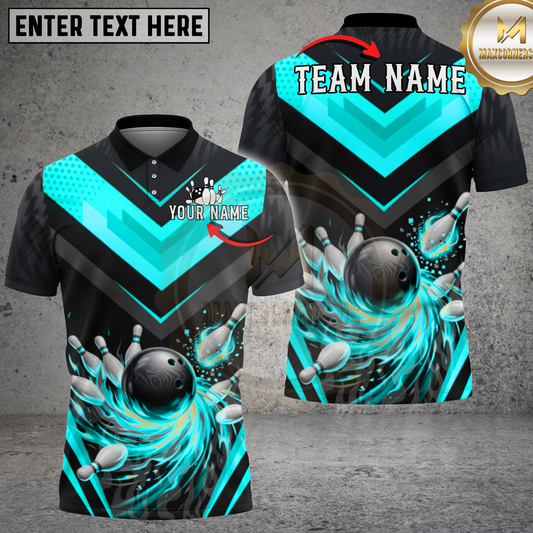 Maxcorners Bowling Fire Strike Dynamic Orange Chevron Multicolor Options Personalized Name, Team Name 3D Shirt (4 Colors)