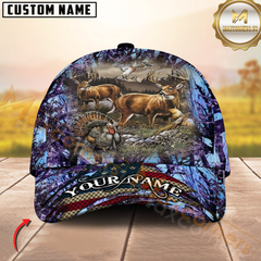 Maxcorners Whitetail Deer & Turkey Hunting Scene Personalized Hat 3D Printed Multicolor
