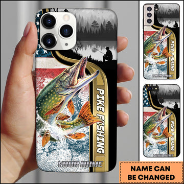 Maxcorners Northern Pike Fishing Rustic Forest Design Personalized Name 3D Phone Case