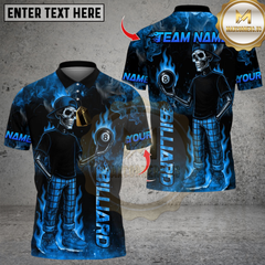 Maxcorners Billiard Funny Skeleton Fire Flame 8 Ball Pool Multicolor Customized Name, Team Name 3D Shirt